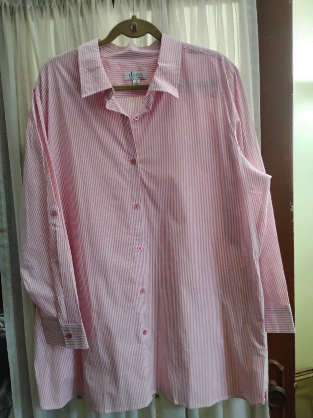 Denim &co. Pink and White Striped Cotton Blouse 1x
